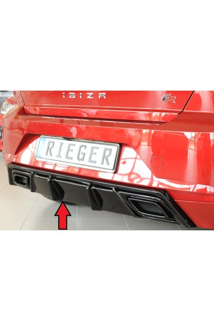 Rieger vložka zadního nárazníku pro Seat Ibiza KJ 5-dvéř., plast ABS lakovaný do černé lesklé barvy, pro orig. výfukový systém