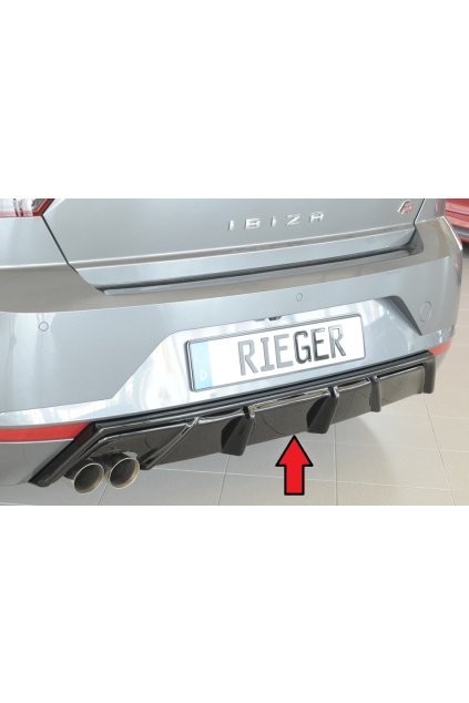 Rieger vložka zadního nárazníku pro Seat Ibiza KJ 5-dvéř., plast ABS lakovaný do černé lesklé barvy, pro dvojitou koncovku vlevo 2x76 mm