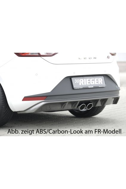 Rieger spoiler pod zadní nárazník pro Seat Leon 5F 3-dvéř. (sc), 5-dvéř. před faceliftem r.v. 10/12-12/16, plast ABS lakovaný do černé lesklé barvy, pro dvojitou koncovku uprostřed