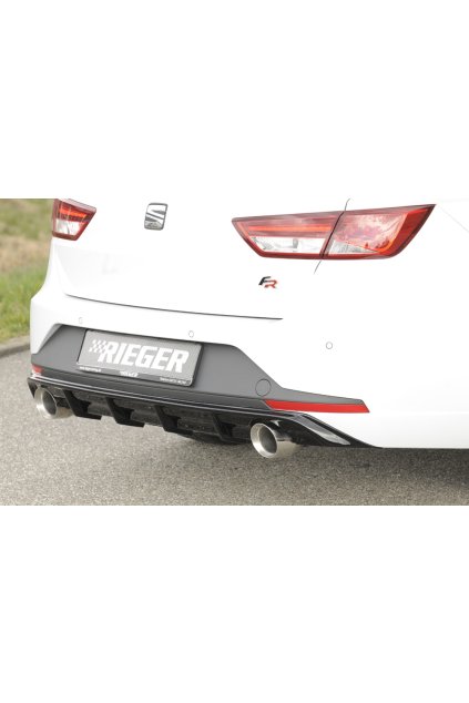 Rieger vložka zadního nárazníku pro Seat Leon FR 5F 5-dvéř. (ST/Combi) před faceliftem, plast ABS lakovaný do černé lesklé barvy, pro sportovní koncovky na obou stranách 100 mm