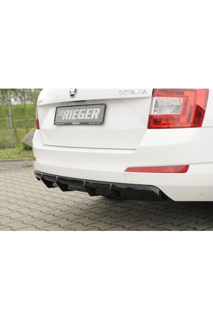 Rieger vložka zadního nárazníku pro Škoda Octavia 5E combi, sedan vč. faceliftu, plast ABS lakovaný do černé lesklé barvy, pro vozy s parkovacím asistentem (PDC)