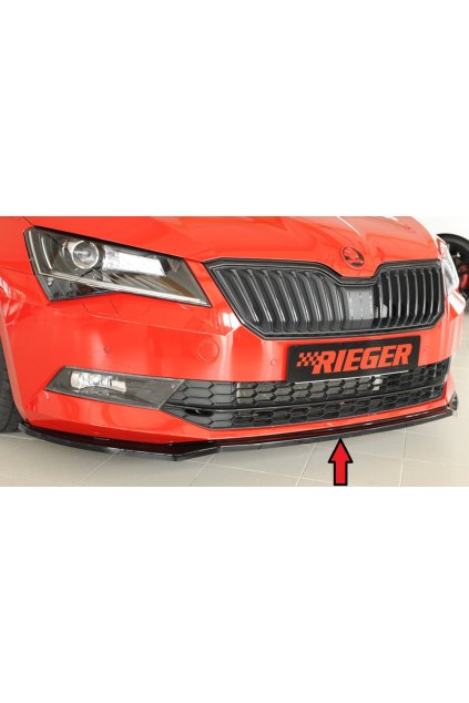 Rieger lipa pod přední nárazník pro Škoda Superb III 3T, 3V combi, sedan vč. faceliftu, 03/15-10/18, 11/18-, plast ABS lakovaný do černé lesklé barvy