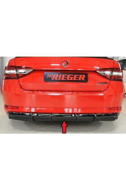 Rieger vložka zadního nárazníku pro Škoda Superb III 3T, 3V combi, sedan vč. faceliftu, plast ABS lakovaný do černé lesklé barvy, pro vozy bez tažného zařízení