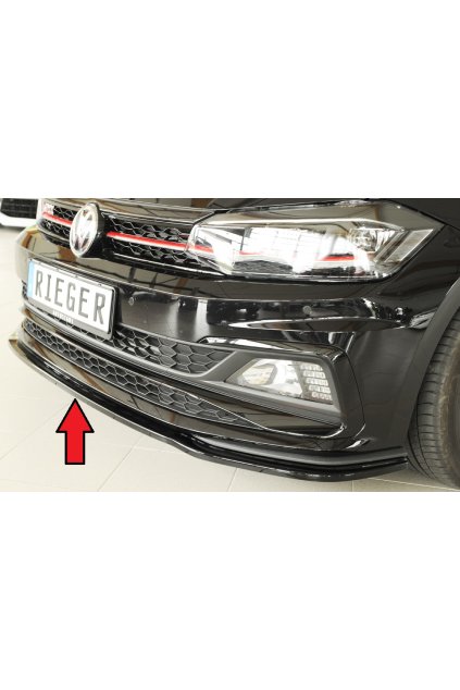 Rieger lipa pod přední nárazník pro Volkswagen Polo AW 5-dvéř., 06/17-, plast ABS lakovaný do černé lesklé barvy