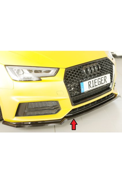 Rieger lipa pod přední nárazník pro Audi A4 S4 B9, F4 avant, 08/15-07/18, plast ABS lakovaný do černé lesklé barvy