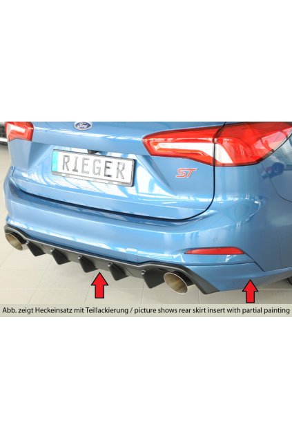 Rieger vložka zadního nárazníku (pro vozy s tažným zařízením) pro Ford Focus 4 DEH 5-dvéř. (combi), plast ABS bez povrchové úpravy, pro sportovní koncovky vlevo/vpravo 115 mm