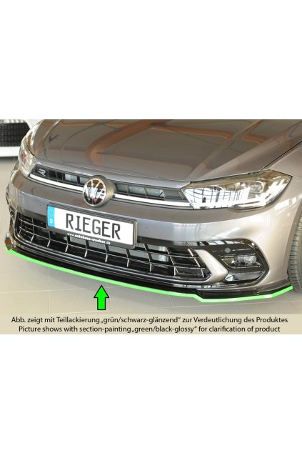 Rieger lipa pod přední nárazník pro Volkswagen Polo AW 5-dvéř., 06/21-, plast ABS lakovaný do černé lesklé barvy