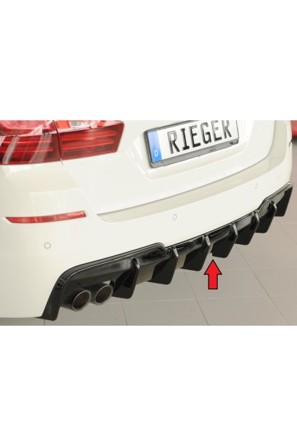 Rieger vložka zadního nárazníku (pro vozy s tažným zařízením) pro BMW řada 5 F11 touring, plast ABS lakovaný do černé lesklé barvy, pro orig. dvojitou koncovku vlevo