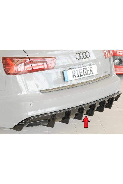 Rieger vložka zadního nárazníku pro Audi A6 4G, C7 sedan, plast ABS lakovaný do černé lesklé barvy, pro orig. koncovky vlevo a vpravo, pro vozy s tažným zařízením