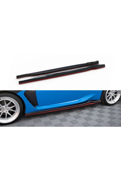 Maxton Design difuzory pod boční prahy ver.2 pro Toyota GR86 Mk1, černý lesklý plast ABS, s červenou linkou