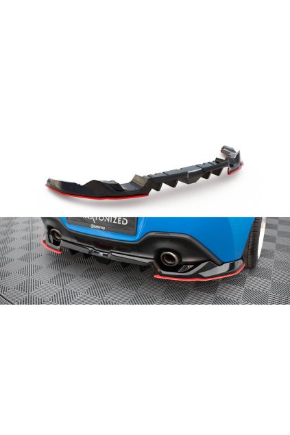 Maxton Design středový spoiler pod zadní nárazník s žebrováním v.2 pro Toyota GR86 Mk1, černý lesklý plast ABS, s červenou linkou