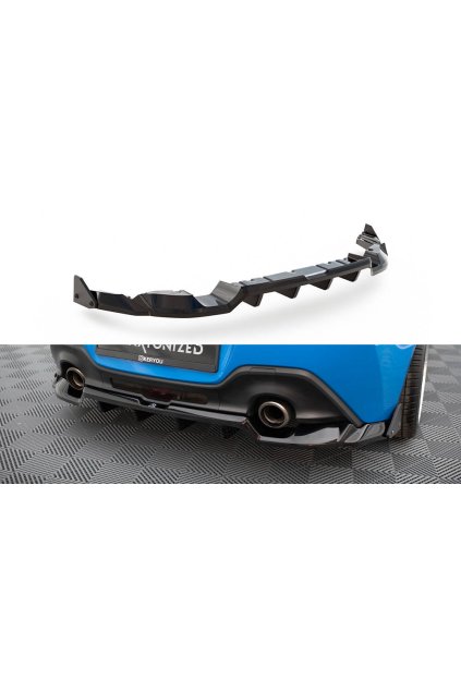 Maxton Design středový spoiler pod zadní nárazník s křidélky v.1 s žebrováním pro Toyota GR86 Mk1, černý lesklý plast ABS