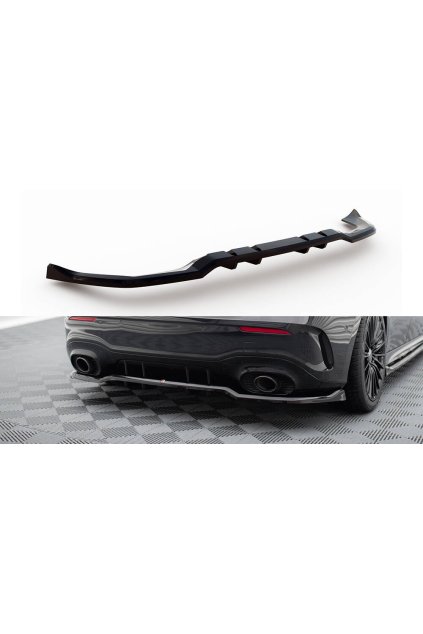 Maxton Design středový spoiler pod zadní nárazník s žebrováním pro Mercedes třída A W177 Facelift A35 AMG, černý lesklý plast ABS, Hatchback