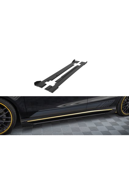 Maxton Design "Street Pro" difuzory pod boční prahy s křidélky pro Mercedes CLA C 117 Facelift 45 AMG, plast ABS bez povrchové úpravy, s červenou linkou