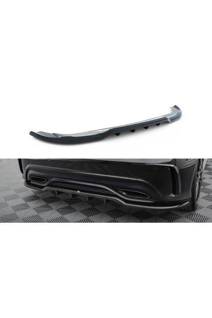 Maxton Design středový spoiler pod zadní nárazník s žebrováním pro Mercedes třída A W176 Facelift AMG-Line, černý lesklý plast ABS