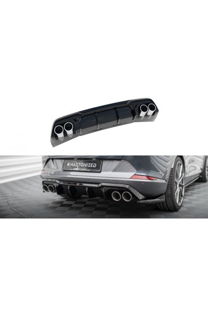 Maxton Design vložka zadního nárazníku ver.3 s imitacemi koncovek výfuku pro Cupra Formentor Mk1, černý lesklý plast ABS, s černými koncovkami