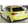 Rieger vložka zadního nárazníku pro Audi A3 S3 8V 3-dvéř. (hatchback 8V1), 5-dvéř. (sportback 8VA) po faceliftu, plast ABS lakovaný do černé lesklé barvy, pro orig. dvojité koncovky na obou stranách 4x90x72 mm