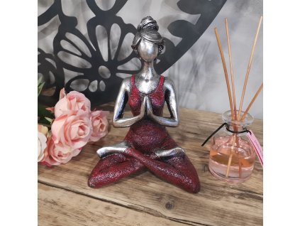 Yoga Lady Figurka - Stříbrná & Bordová 24cm