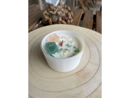 Čakrová Svíčka s Drahými Kameny - Srdeční Čakra 175g