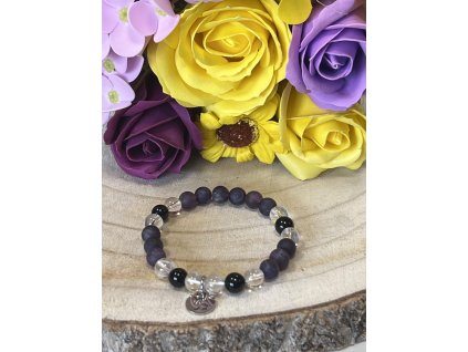 Náramek Ametyst matný + Křišťál + Obsidián černý 8 mm - KOZOROH