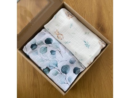 Dárková krabička dvou plen- neutrální- zajíčci