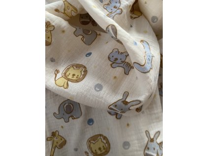 Mušelínová plena- zoo na smetanovém podkladu