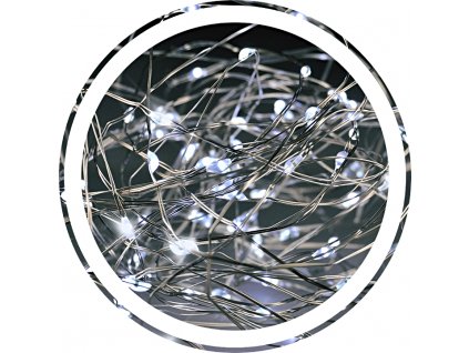 SOLIGHT 1V54-W vánoční řetěz stříbrný, 100x mini LED, 10m, 3 x AA, studené světlo