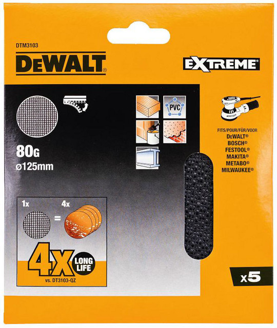 Levně DeWALT DTM3107 brusná síťovina 125mm (G240), 5 ks