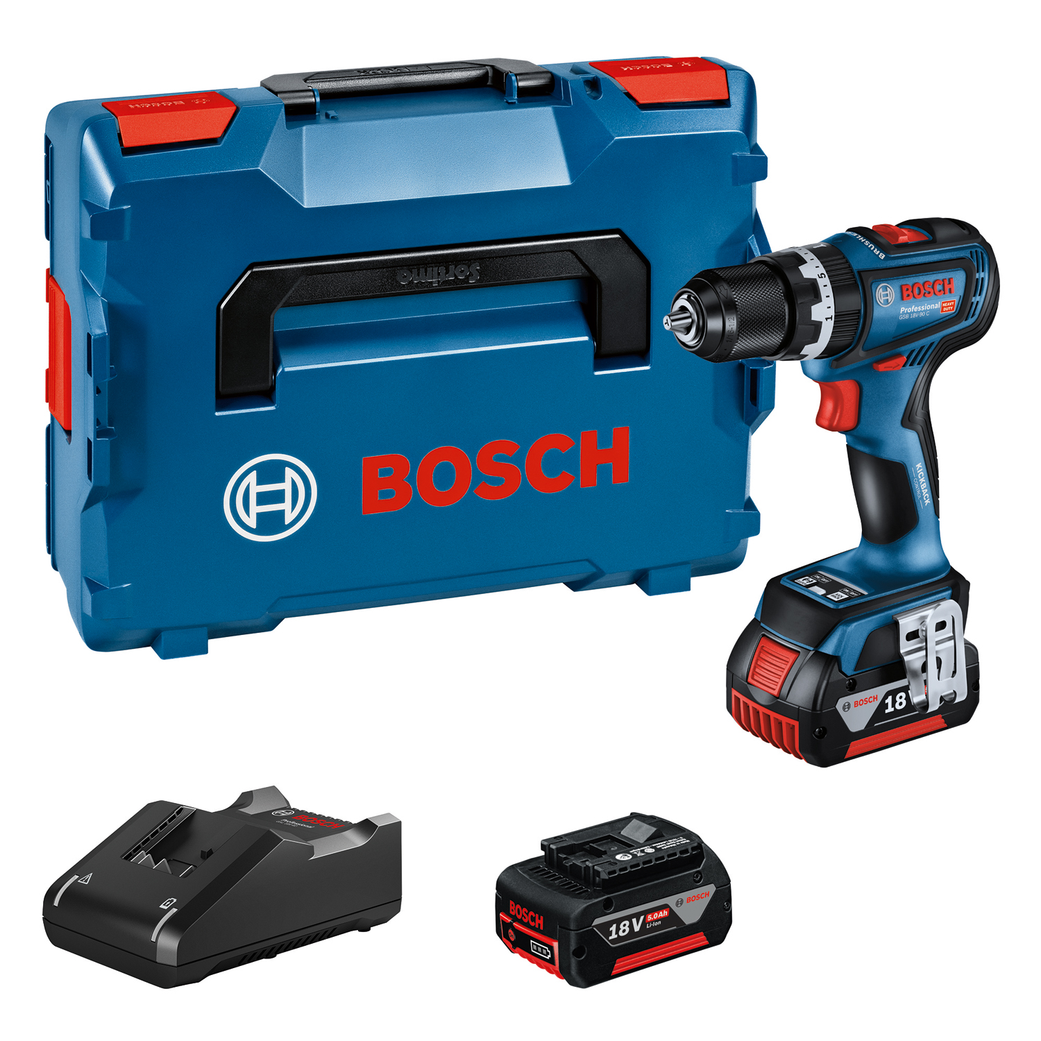 Levně BOSCH GSB 18V-90 C (2x 5Ah) aku příklepová vrtačka