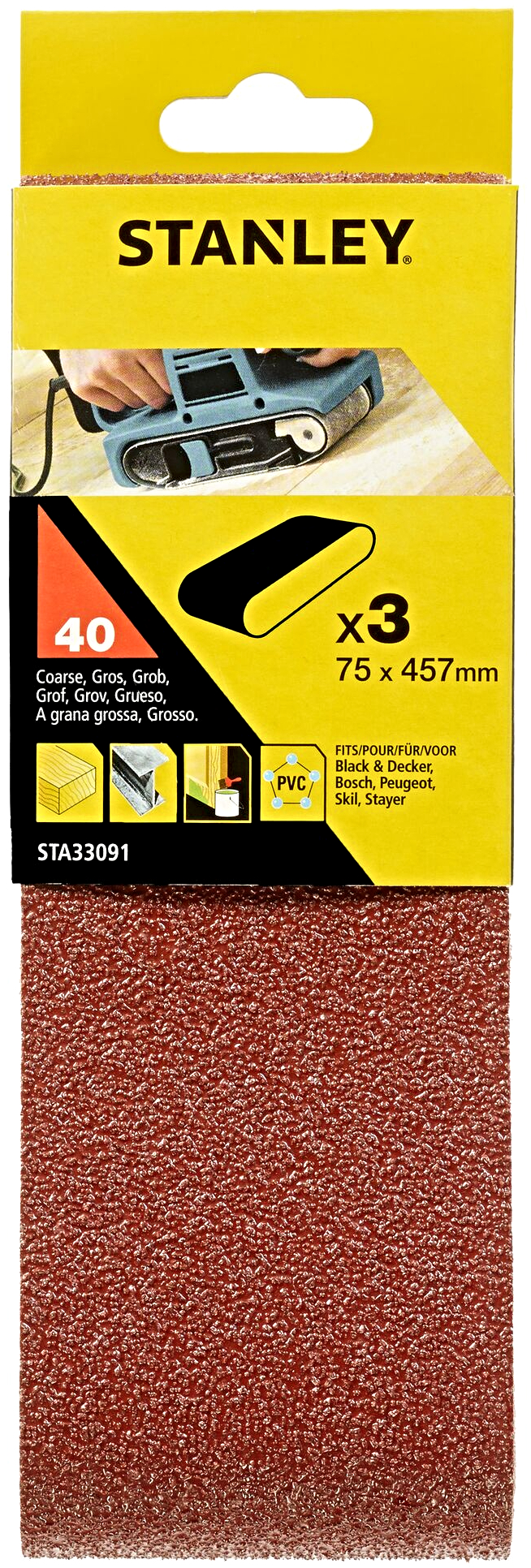 Levně STANLEY STA33091 brusný pás 457x75 mm, zrnitost 40 (3ks)