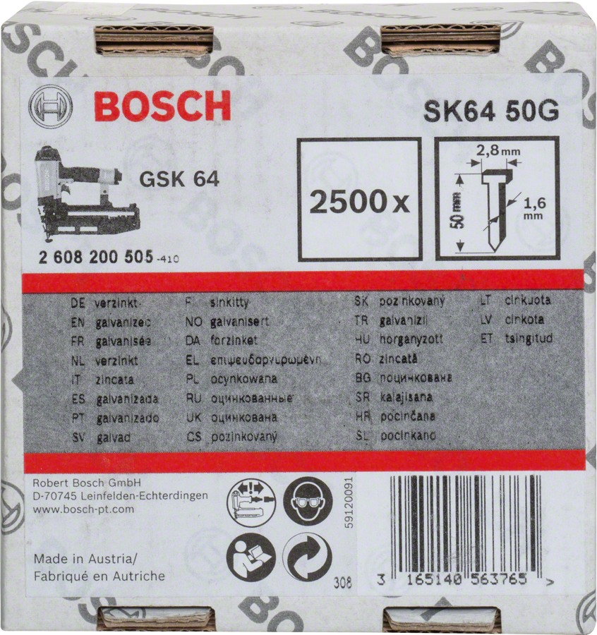 Levně BOSCH SK64 50G 50mm hřeby pro GSK64 | 2500 ks