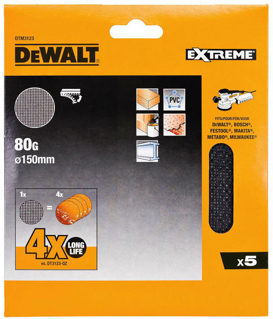 Levně DeWALT brusná síťovina 150mm (G120), 5 ks