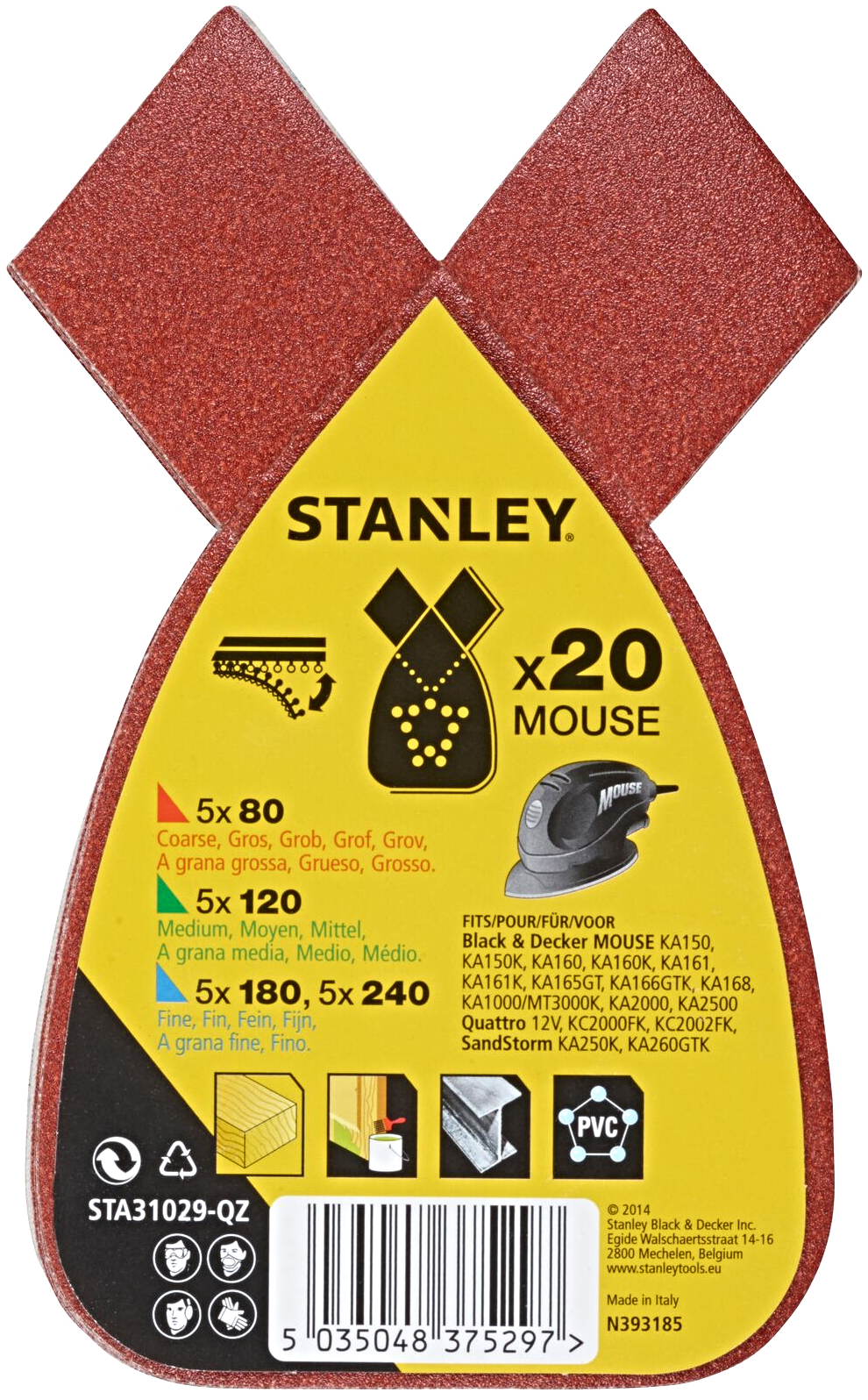 STANLEY STA31029 sada brusných papírů Mouse (P80, P120, P180, P240) - 20 ks