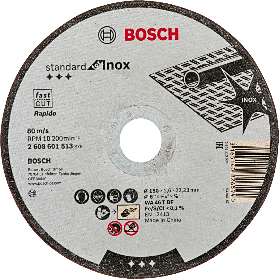 Levně BOSCH 150x22,23mm dělicí kotouč na nerez Standard for Inox (1.6 mm) - rovný