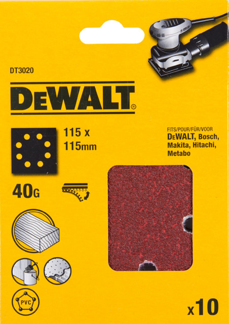 DEWALT brusný papír na suchý zip 115x115 mm | P80 | 25 ks