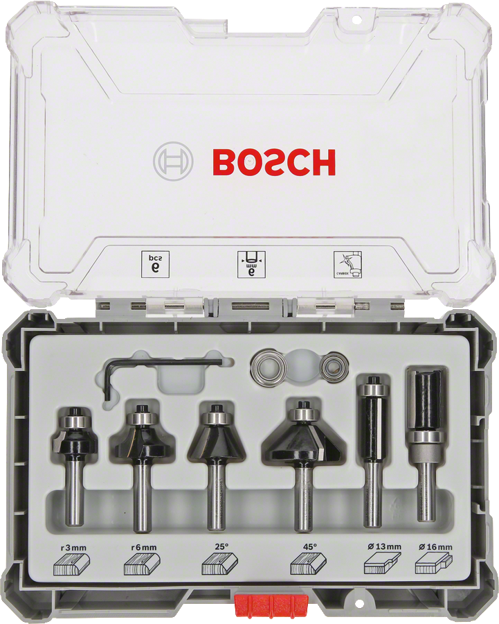 BOSCH 6dílná sada tvárových fréz Trim&Edging s 6mm vřetenem