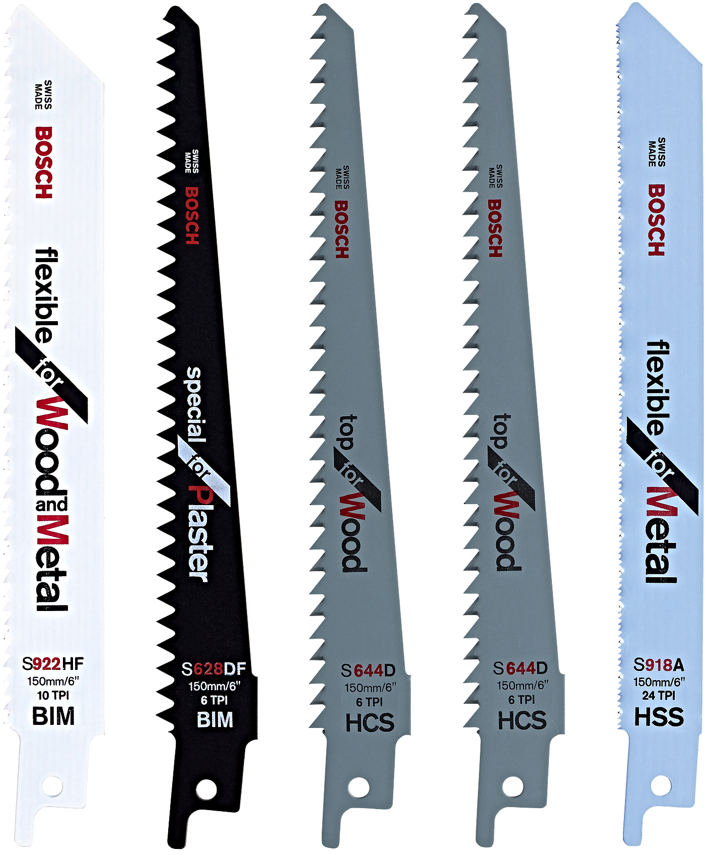 BOSCH 5dílná sada pilových plátku na dřevo, kov a sádrokarton - pro pilu ocasku