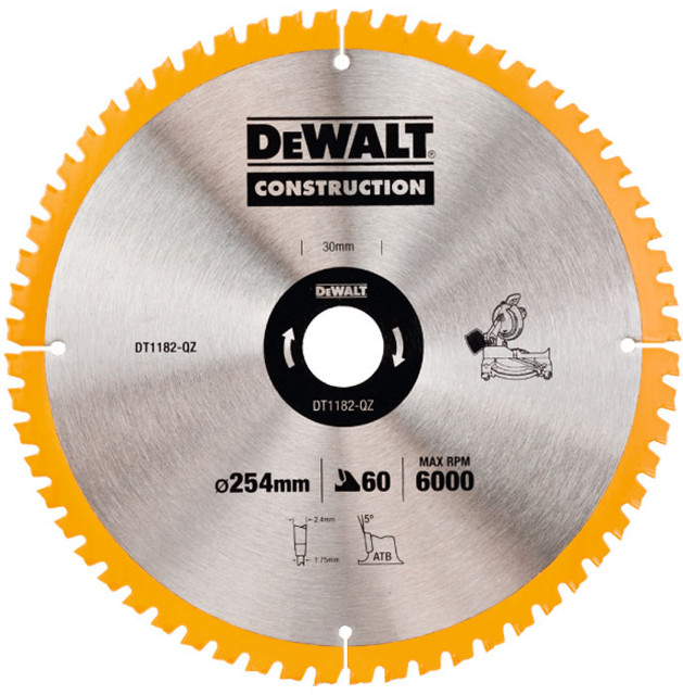 Levně DeWALT 254x30mm pilový kotouč ATB 7° (60 zubů)