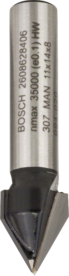 BOSCH 11x13,7mm (60 °) 8mm drážkovací fréza tvaru V Standard for Wood V-Groove Bit (stopka 8 mm)