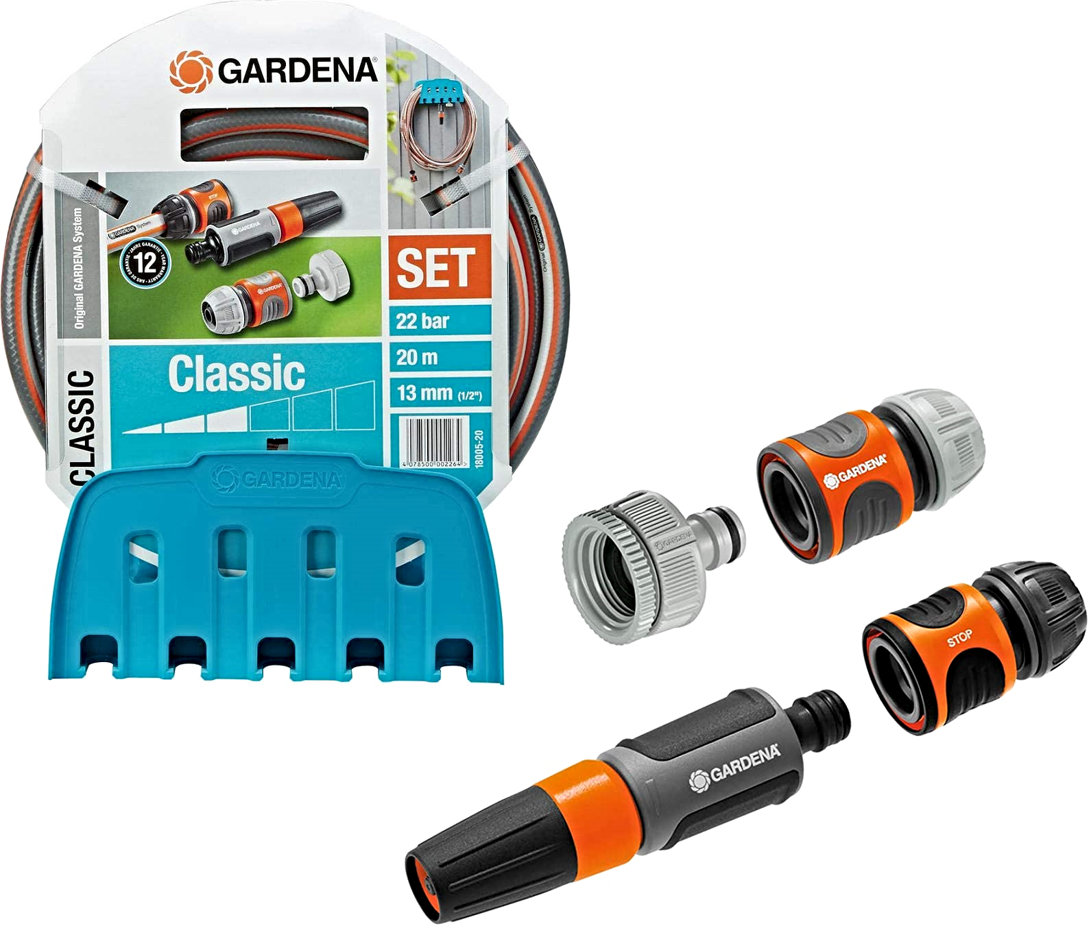 GARDENA 18005-20 set postřikovače s 20m hadicí a nástěnným držákem