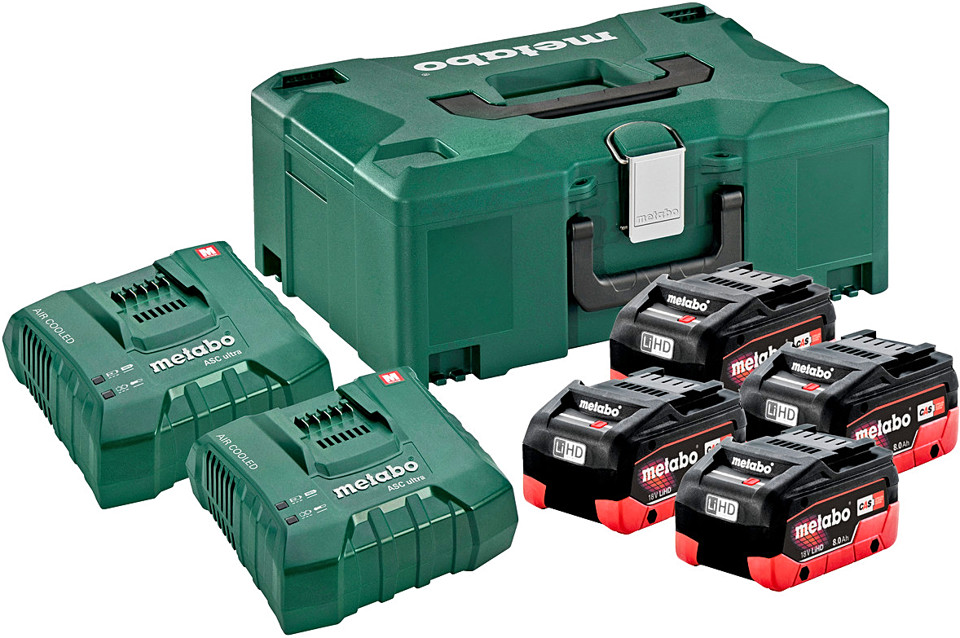 METABO základní sada LiHD 4x 8,0 Ah + 2x ASC Ultra + MetaLoc