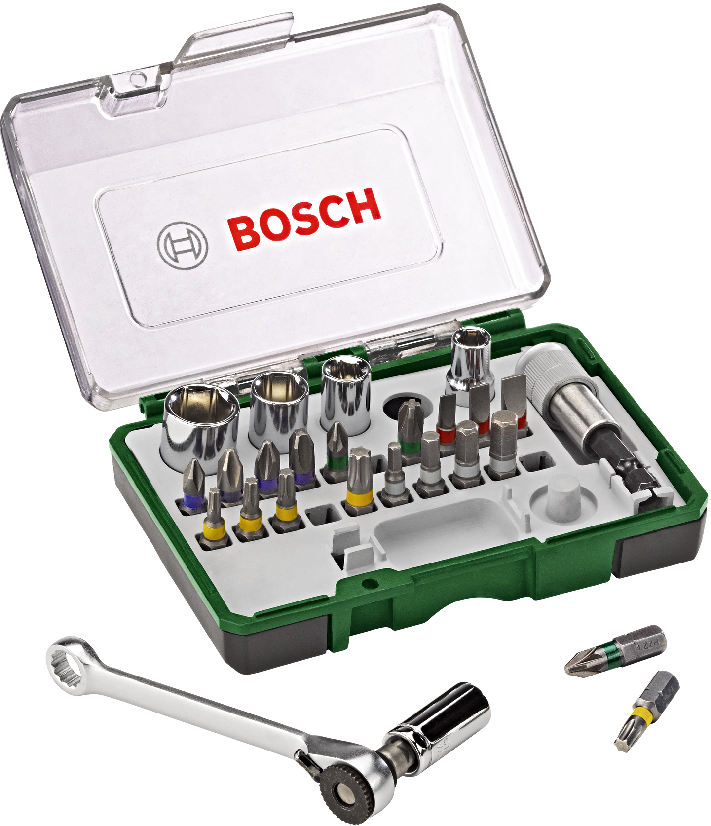 BOSCH 27dílná sada barevně označeným bitů s ráčnou (držák + hlavice)