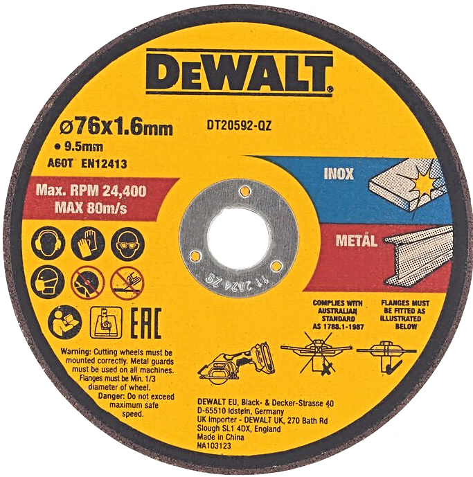 DeWALT DT20592 76x9,5mm řezný kotouč na nerez a kov pro DCS438 - 3 ks v balení