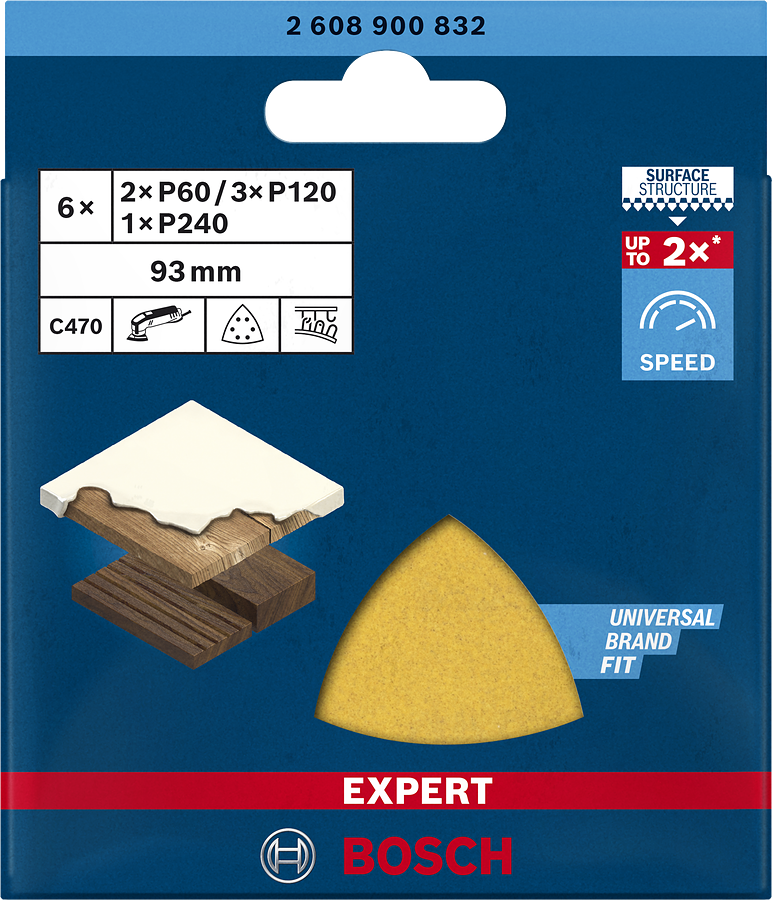 Levně BOSCH Expert C470 93 x 93 mm trojúhelníkové brusné papíry (G 60/120/240)