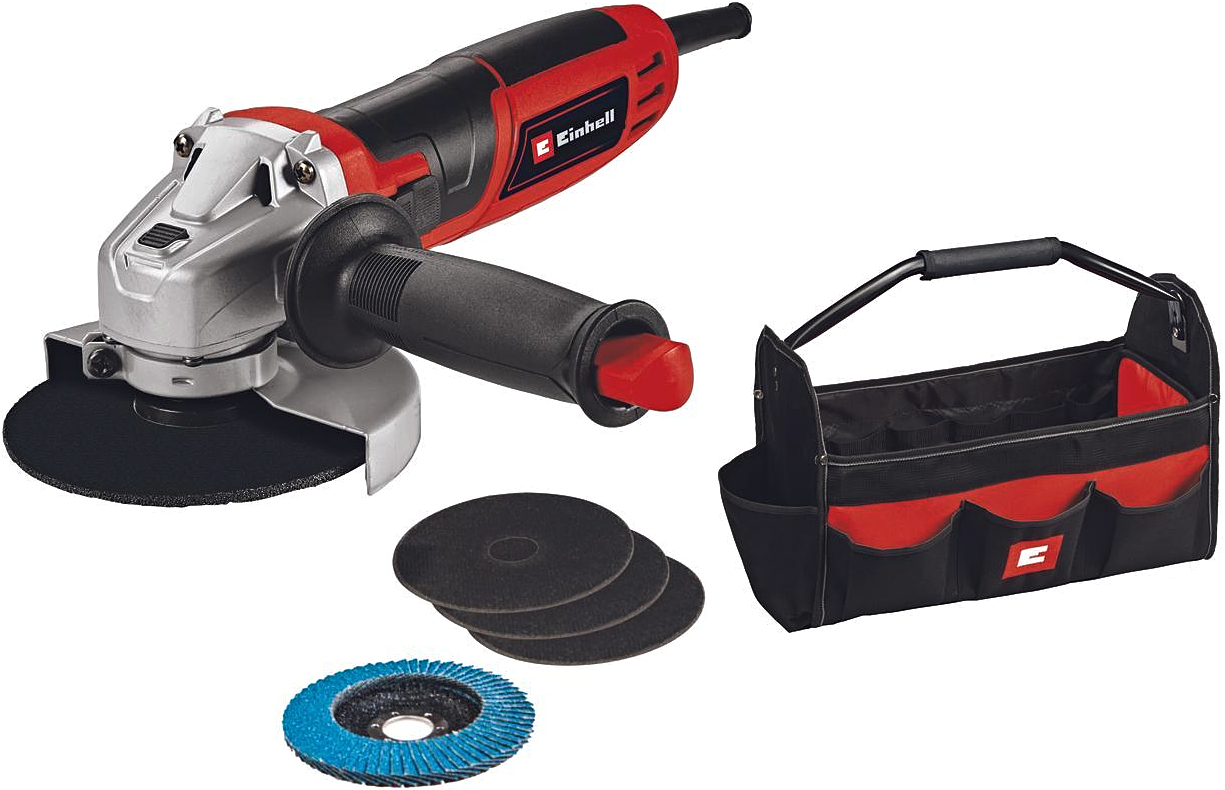 EINHELL TC-AG 125/850 Kit úhlová bruska + přepravka na nářadí + sada kotoučů (3x)