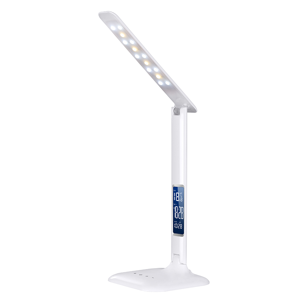 Levně SOLIGHT WO43 LED stmívatelná stolní lampička s displejem, 6W, volba teploty světla, bílý lesk