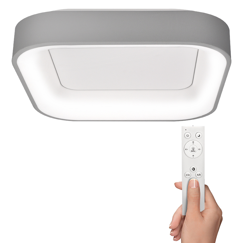 SOLIGHT WO769-G LED stropní světlo čtvercové Treviso, 48W, 2880lm, stmívatelné, dálkové ovládání, šedá