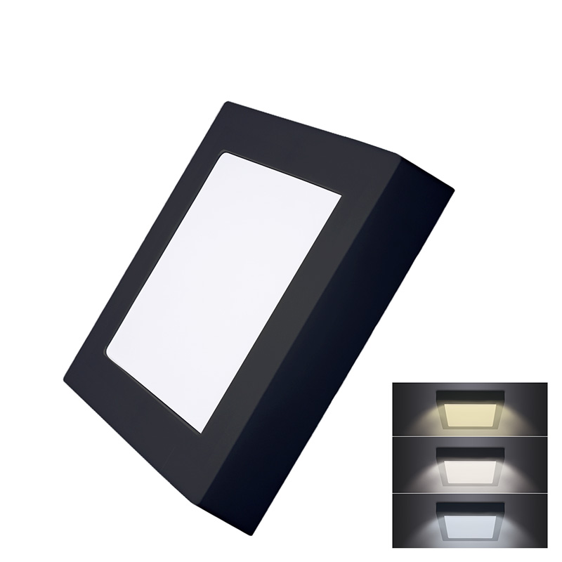Levně SOLIGHT WD171-B LED mini panel CCT, přisazený, 12W, 900lm, 3000K, 4000K, 6000K, čtvercový, černá barva