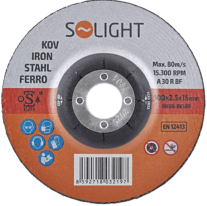 SOLIGHT RNU 100x16mm brusný kotouč na kov - 2,5 mm