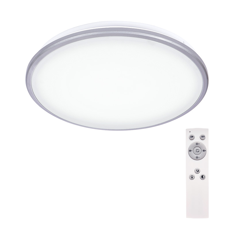 Levně SOLIGHT WO761 LED stropní světlo Silver, kulaté, 24W, 1800lm, stmívatelné, dálkové ovládání, 38cm